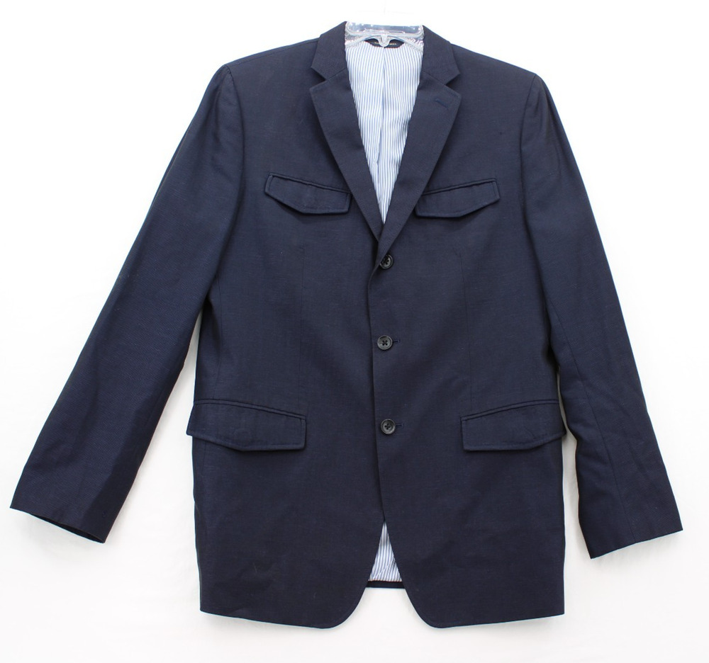 Banana Republic Suit Jacket Mens 42L Blue Blazer Sport Coat Wool Linen 3 Button